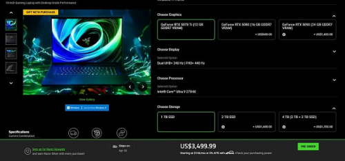 Razer оценила самую доступную конфигурацию ноутбука Blade 16 с RTX 5070 Ti в $3000 Razer оценила самую доступную конфигурацию ноутбука Blade 16 с RTX 5070 Ti в $3000