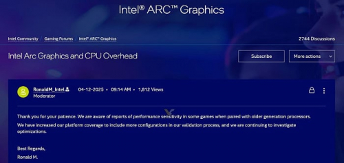 Intel исследует проблему со снижением производительности Arc B580 со старыми процессорами Intel исследует проблему со снижением производительности Arc B580 со старыми процессорами