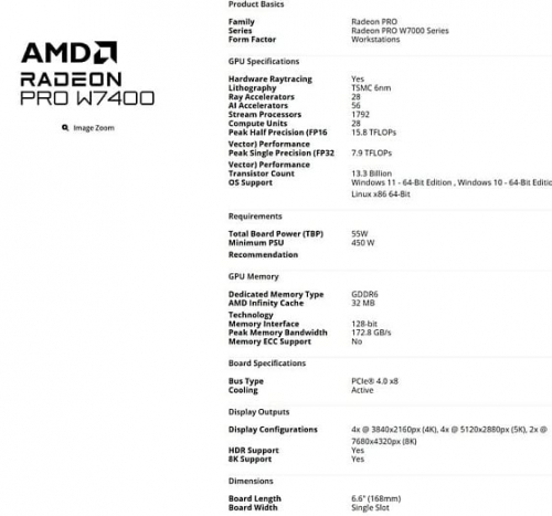 AMD представила Radeon Pro W7400 &mdash; энергоэффективную профессиональную видеокарту на RDNA 3