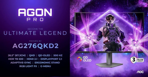 AGON PRO AG276QKD2 предлагает частоту обновления 500 Hz при разрешении Quad HD