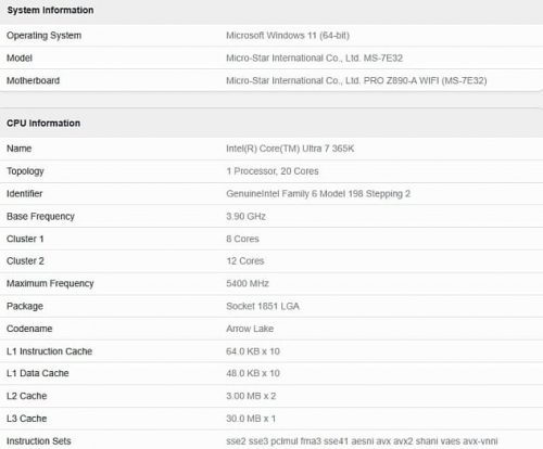 Core Ultra 300 на подходе: в Geekbench отметился Intel Core Ultra 7 365K Core Ultra 300 на подходе: в Geekbench отметился Intel Core Ultra 7 365K