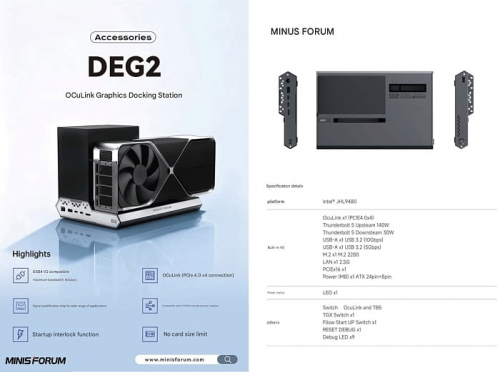 Minisforum анонсировала док-станцию DEG2 с разъёмами Thunderbolt 5 и OCuLink