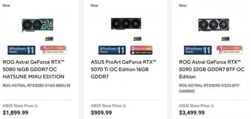 Видеокарта ASUS ROG Astral RTX 5080 Hatsune Miku продаётся почти в два раза дороже РРЦ