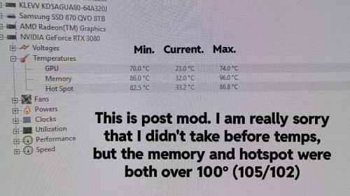 Радиатор от автомобильного усилителя помогает снизить температуру GeForce RTX 3080 на 15°C Радиатор от автомобильного усилителя помогает снизить температуру GeForce RTX 3080 на 15°C