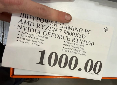 Пользователь смог урвать систему с Ryzen 7 9800X3D, RTX 5070, 32GB RAM и 2TB SSD за $1000 Пользователь смог урвать систему с Ryzen 7 9800X3D, RTX 5070, 32GB RAM и 2TB SSD за $1000