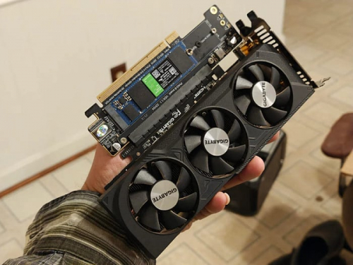 Адаптер PCIe позволяет подключить к PCI Express x16 и видеокарту, и два накопителя M.2 Адаптер PCIe позволяет подключить к PCI Express x16 и видеокарту, и два накопителя M.2